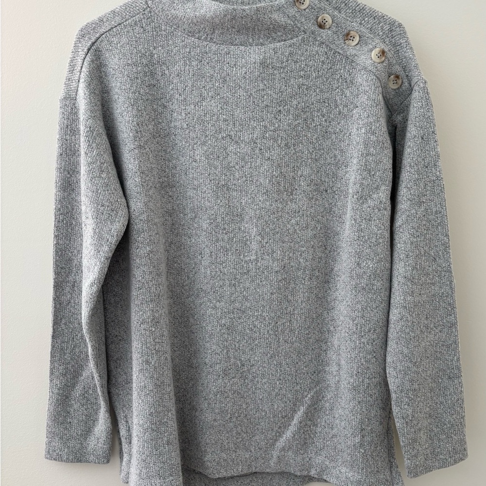 LOFT Gray Cowl Neck Sweater with Button Detail